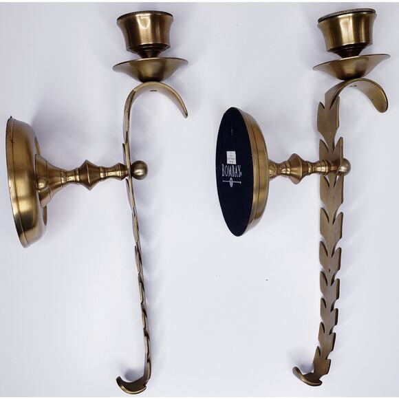 VINTAGE BOMBAY CO. MCM 15" SOLID BRASS Acanthus Leaf Candle SCONCE SET OF 2 - Picture 4 of 14
